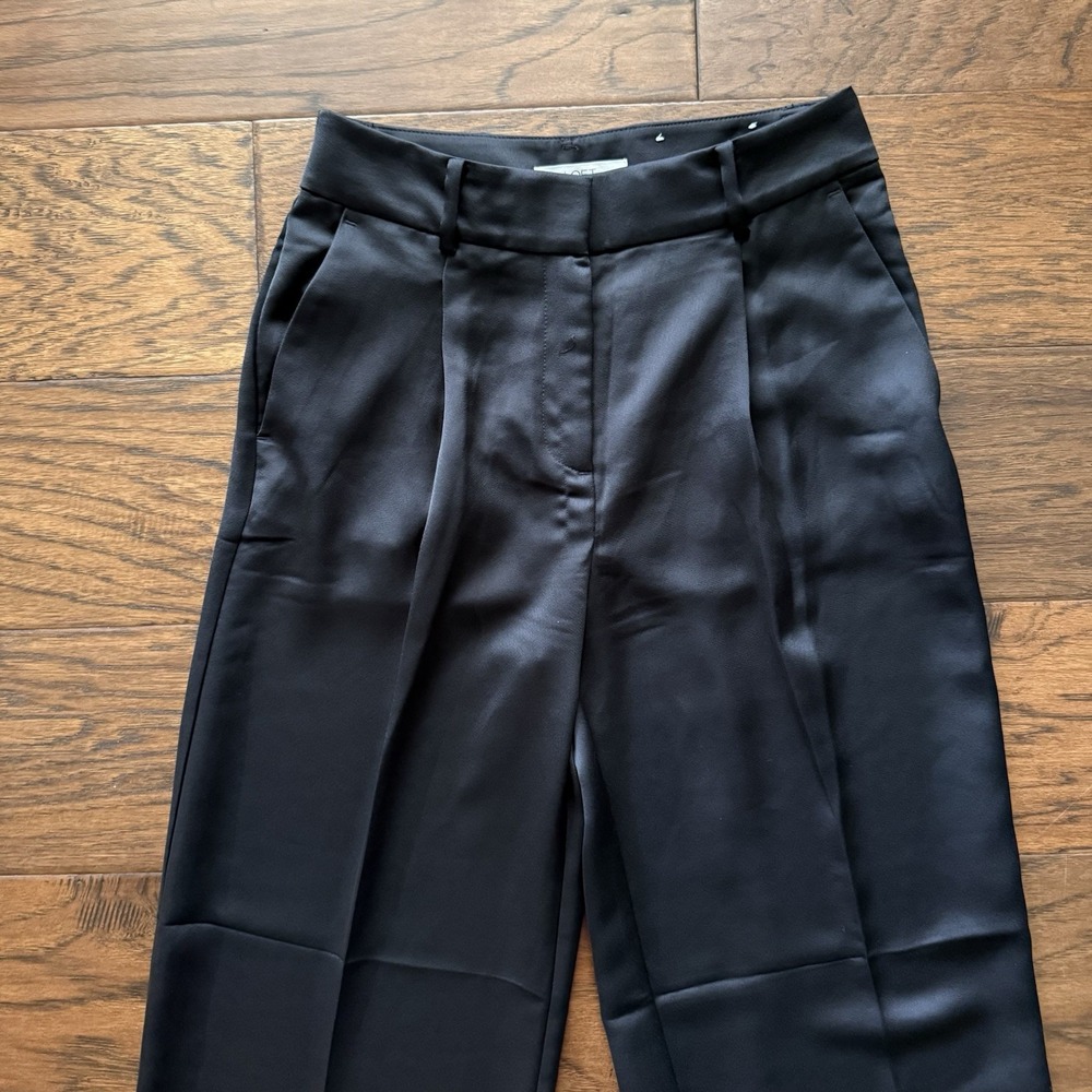LOFT The Peyton Trouser Pleated Satin Wide Leg High Rise Black 0 - Picture 4 of 15